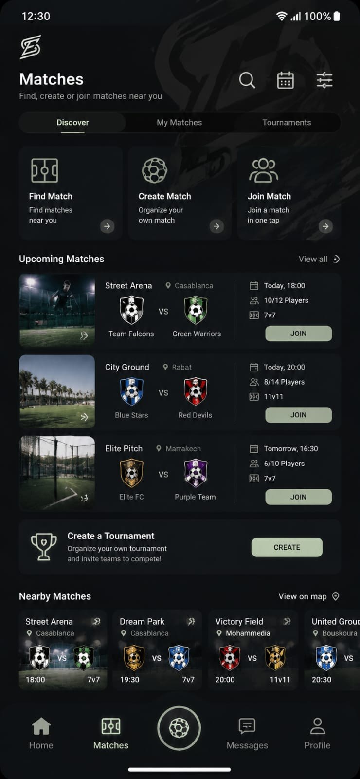 Street Elite matches screen